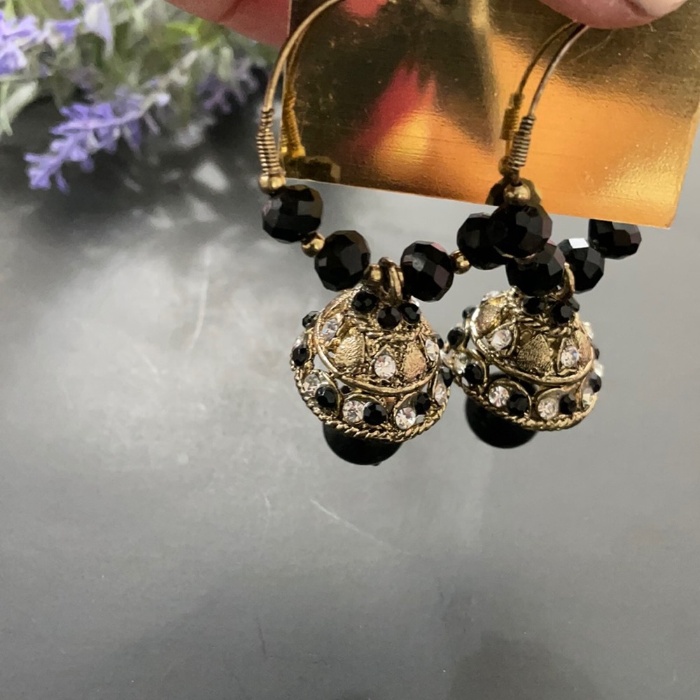 Black Jhumka Hoop Earrings